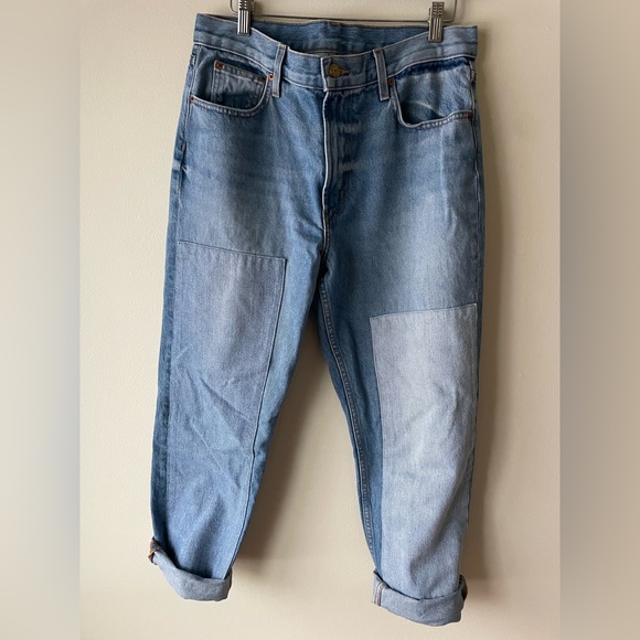 B SIDES Denim - B Sides Arts High-Waisted Straight Leg Patchwork Jeans